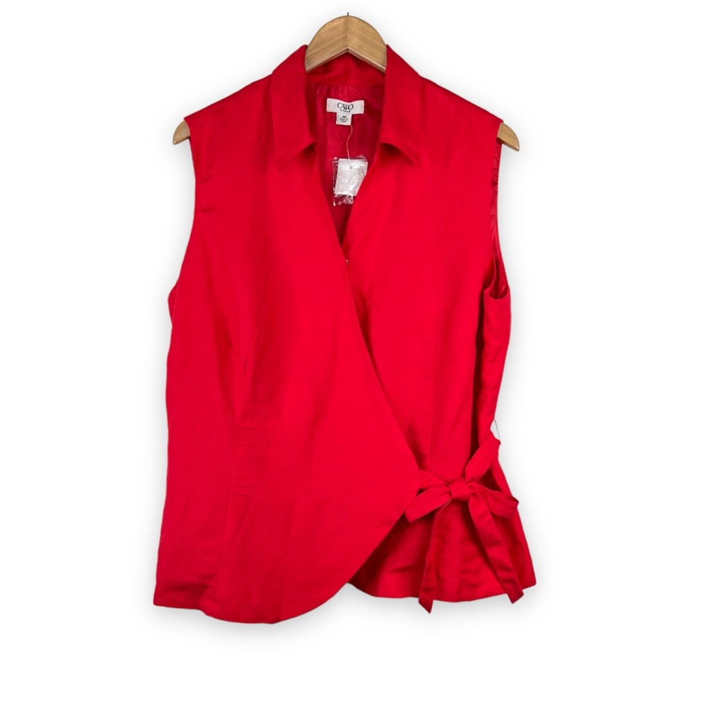Cato red linen blend wrap sleeveless blouse